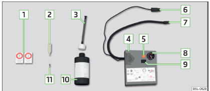 Fig. 327 Descrição do kit de reparação de pneus