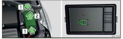 Fig. 347 Cobertura da caixa dos fusíveis: remover a cobertura / grampos plásticos para os fusíveis