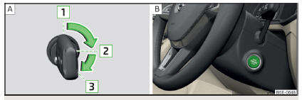Fig. 228 Posições da chave do veículo no canhão de ignição / botão de arranque