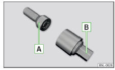 Fig. 323 Parafuso antirroubo da roda e peça de encaixe