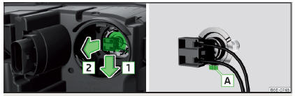 Fig. 351 Substituição da lâmpada incandescente dos máximos